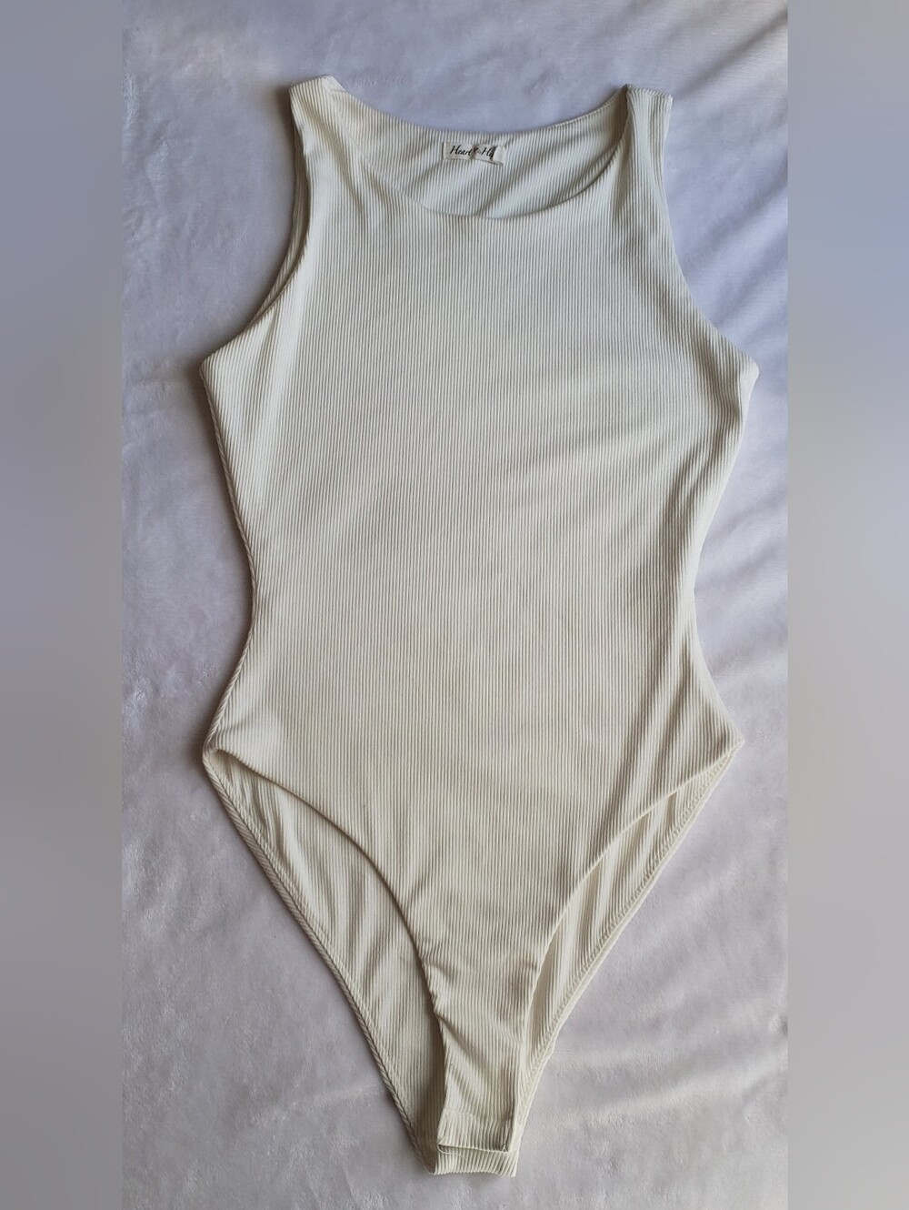 Heart Hips Ribbed Cream High-Cut Scoop Bodysuit